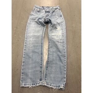 Levi's 501 Straight Jeans Mens 27W Blue Denim Light Wash Button Fly Distressed